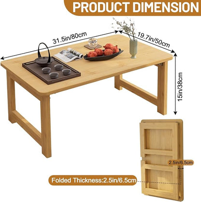 Japanese Floor Table, Bamboo Folding Coffee Table, Portable Solid Wood Japanese - Image 3