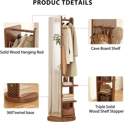 WoodsWhisper Full Length Mirror Coat Rack Solid Wood Floor Mirror 66"x12" Full - Image 8