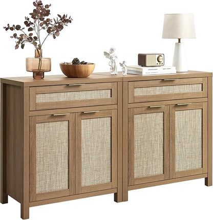 HOKYHOKY Rattan Sideboard Buffet Cabinet Set of 2, Boho Storage Cabinet by HOKYHOKY