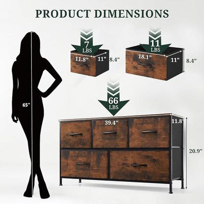 5-Drawer Dresser for Bedroom, Anti-Tip Wide Storage Organizer Fabric Chest of - Image 3