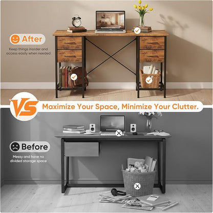 Sweetcrispy Computer Desk with Drawers, 47 Inch Home Office Bedroom Table with - Image 7