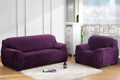 vctops 4 Seater Velvet Plush Stretch Sofa Slipcover 1-Piece Sofa Cover - Image 2