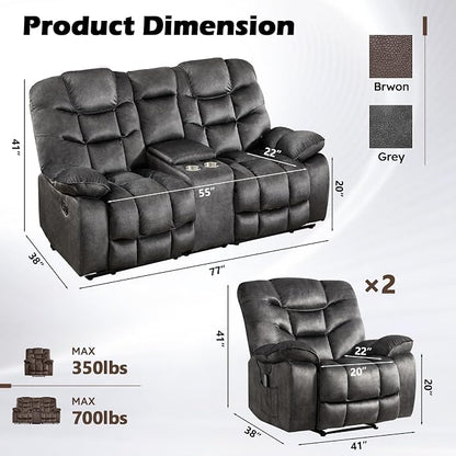 HAOMARKETS 3 Pieces Recliner Sofa Furniture Set, Include 2 Power Recliner Chairs - Image 2