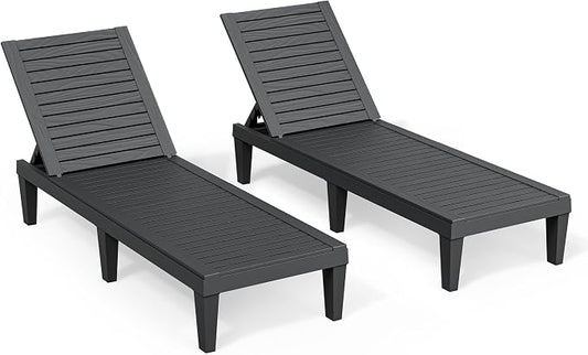 Outdoor Chaise Lounge Chairs Set of 2, 5-Position Adjustable Tanning Lounge by NBYSGO