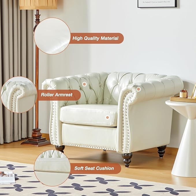 Mid-Century Sofa Chair, Faux Leather Accent Chair - Image 4