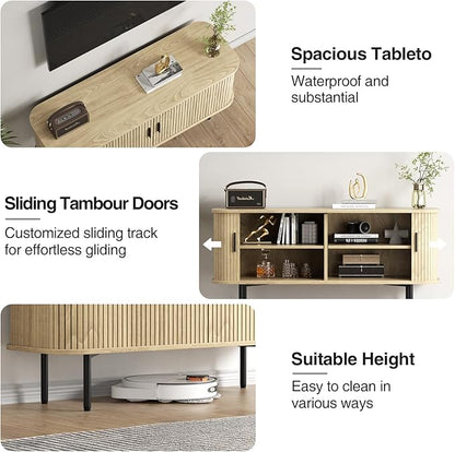 47''W Natural Storage Cabinet, Media Console, Tambour TV Stand; Sliding Door - Image 8