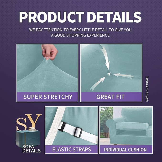 ZNSAYOTX Oversized Velvet 3 Piece Couch Cover - Image 4