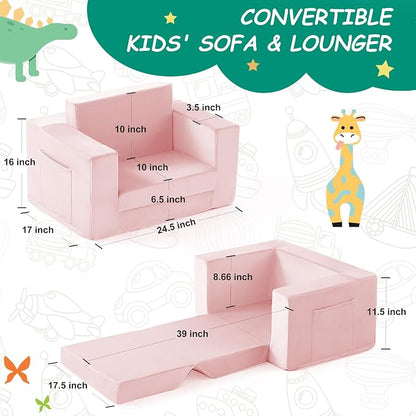 Kids Couch, 2-in-1 Toddler Chair Comfy 1-3 Years, Convertible Kids Chair - Image 3
