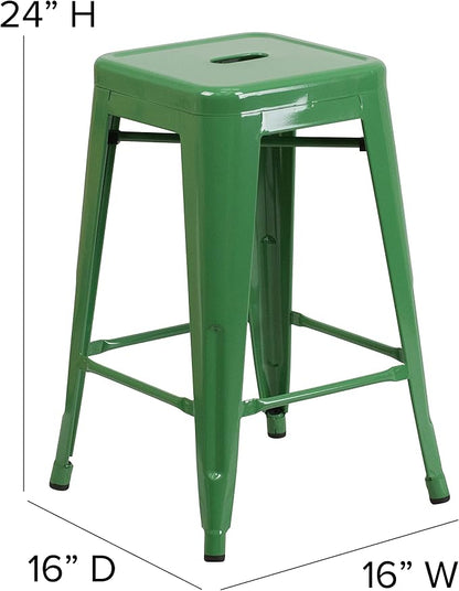 Flash Furniture Kai Commercial Grade 24" High Backless Green Metal - Image 3