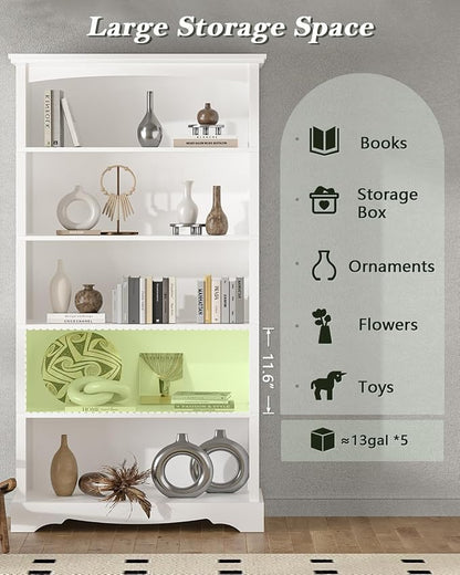 TVU 5-Tier Wooden Bookshelf, 31.5" W x 65" H ×9.9" D Bookshelf - Image 4