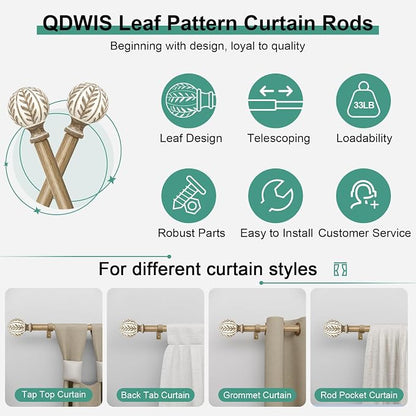 QDWIS Boho Wood Curtain Rods for Windows 48 to 84 inch, Rustic Decorative - Image 6