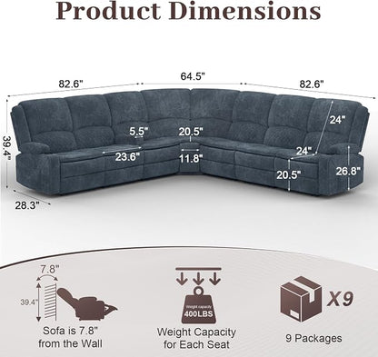 Yolsali Manual Reclining Sectional Sofa Set, 7 Seats Soft Fabric Recliner - Image 2