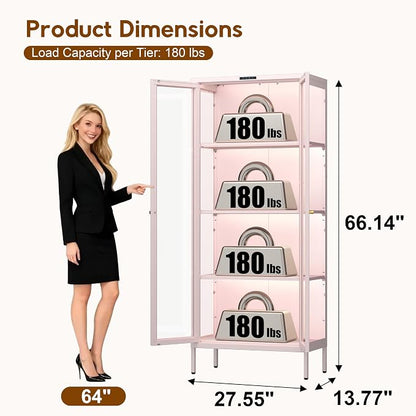 UNICOLY Display Cabinet with Glass Doors, Glass Display Cabinet with 8 Color - Image 2