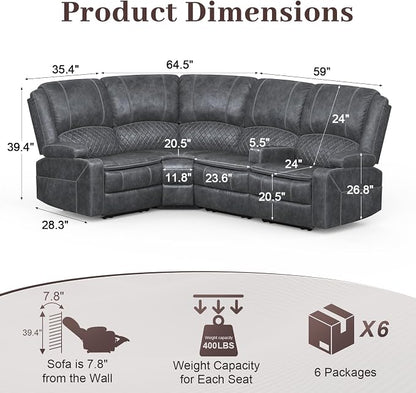 Yolsali Manual Reclining Sectional Sofa Set, 4 Seats Soft Dutch Velvet Recliner - Image 2