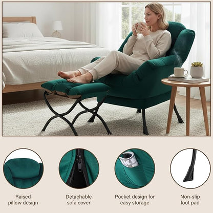 Welnow Lazy Chair with Ottoman, Modern Accent Chair with Armrests and a Side - Image 4