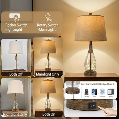 OYEARS 23" USB A+C Table Lamps for Bedroom Living Room Modern Bedside Lamps - Image 2