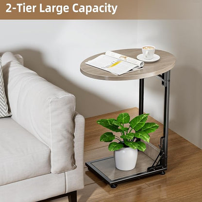Elbourn Folding Side Table End Couch Tables, Metal Frame C-Shaped TV Stand - Image 8