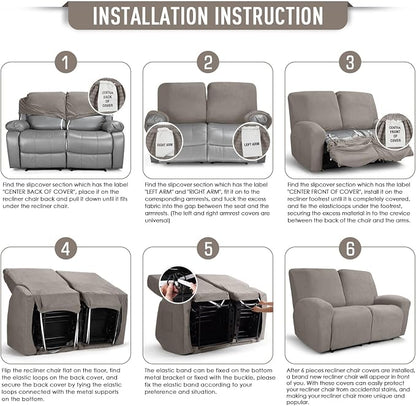 TAOCOCO Recliner Loveseat Slipcover, 6 Pieces Dual Recliner Sofa Covers - Image 6