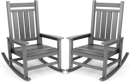 SERWALL Outdoor Rocking Chair Set of 2, HDPE Rocking Chair by SERWALL