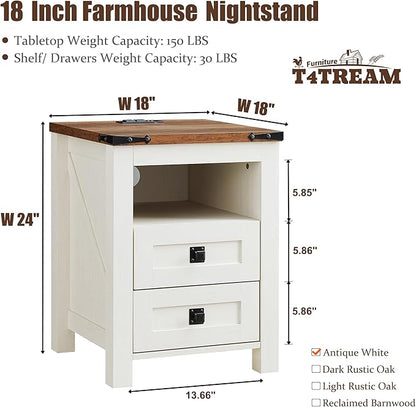 T4TREAM Nightstand with Charging Station, End Table, Side Table with 2 Drawers - Image 2