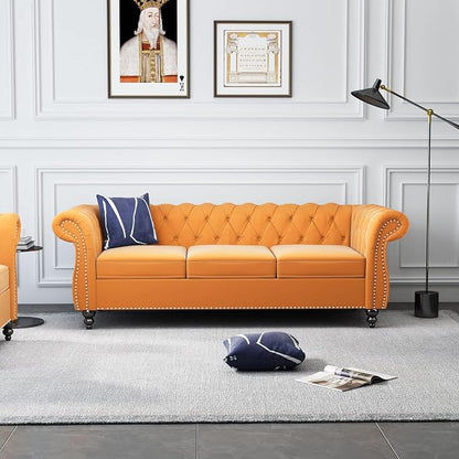 Chesterfield 3 Seater Sofa, Modern Velvet Tufted Couch 3 Seater by RUSTYER