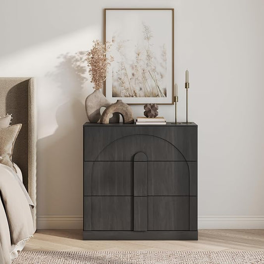 BELLEZE Sideboard Cabinet with 3 Drawers, Modern Wood Buffet Cabinet with Arc by BELLEZE