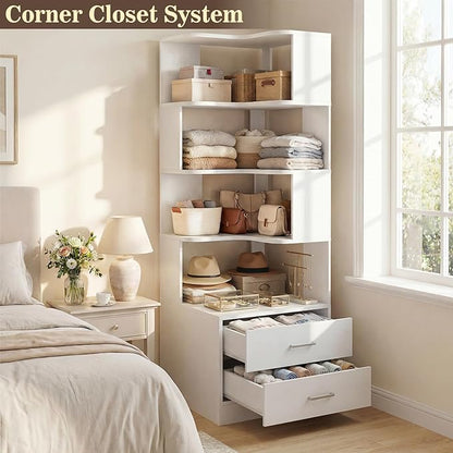 Armocity Corner Bookshelf with Drawers, 7 Tier Corner Book Shelf Display - Image 6