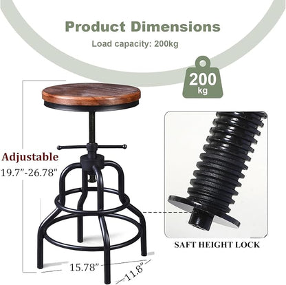 LOKKHAN Vintage Industrial Bar Stool-Rustic Swivel Barstools-Round Wood Metal - Image 3