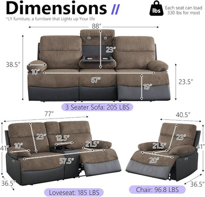 Power Recliner Chair Sofa, Living Room Furniture Sets, Luxury Fabric Reclining - Image 2