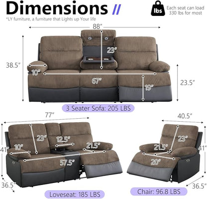 Power Recliner Sofa Set, Living Room Furniture Sets, Luxury Recliner Sofa and 2 - Image 2