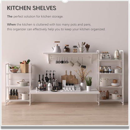4NM No Assembly Folding Bookshelf Storage Shelves 3 Tiers Vintage Bookcase - Image 4