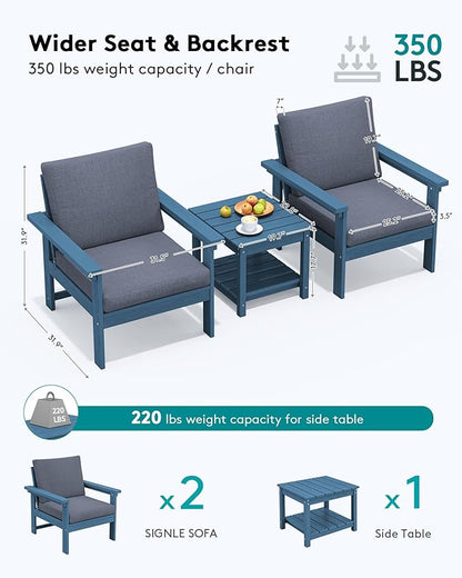 SERWALL HDPE Patio Sofa Set, 3-piece Sectional Outdoor Furniture Set, All - Image 2