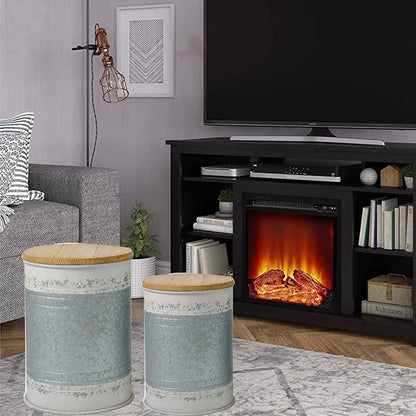 Glitzhome Rustic End Table Set of 2, Farmhouse Galvanized Metal Barrel Ottoman - Image 8