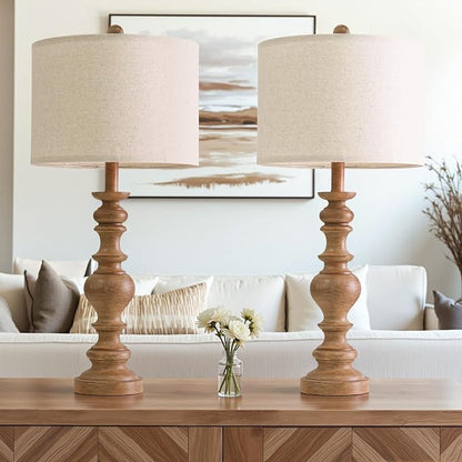 BOBOMOMO 27" Light Brown Table Lamps Set of 2, Large Farmhouse Resin Lamps - Image 5