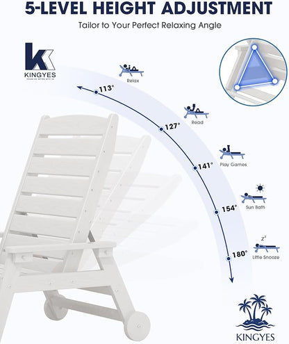 KINGYES HDPE Lounge Chair Outdoor, Patio Chaise Lounge Recliner - Image 3