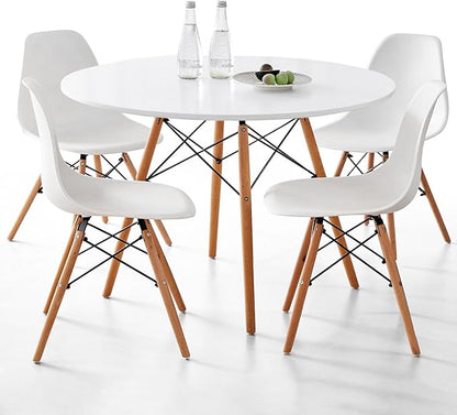 5-Piece Round Dining Table Set, Small 35.5" Kitchen Table Chairs Set of 4 Space by LECAFURHL