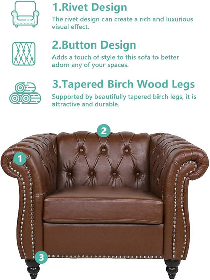 QHITTY 3 Piece Living Room Set, Sectional Chesterfield Sofa Chair Contemporary - Image 3