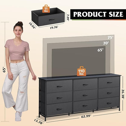 WLIVE 63''W Dresser for Bedroom, 75 inch TV, Wide Chest of Drawers - Image 3