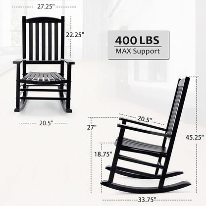 Hupmad Wooden Rocking Chair Outdoor Oversized Porch Rocker Chair, Patio Wooden - Image 3