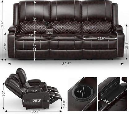 Yolsali 3-Seater Recliner Sofa, Manual Reclining Couch - Image 2