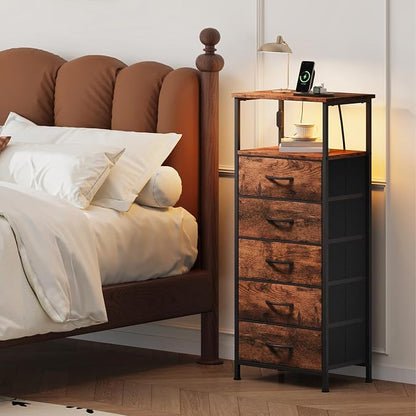 Somdot Tall Nightstand with Charging Station and LED Light - Image 2