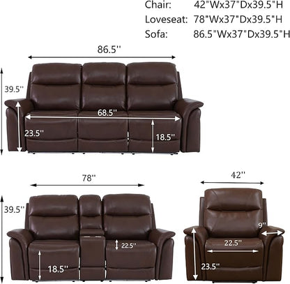 Breathable Leather Power Recliner Sofa Set, 3 Piece Living Room Furniture Set - Image 2
