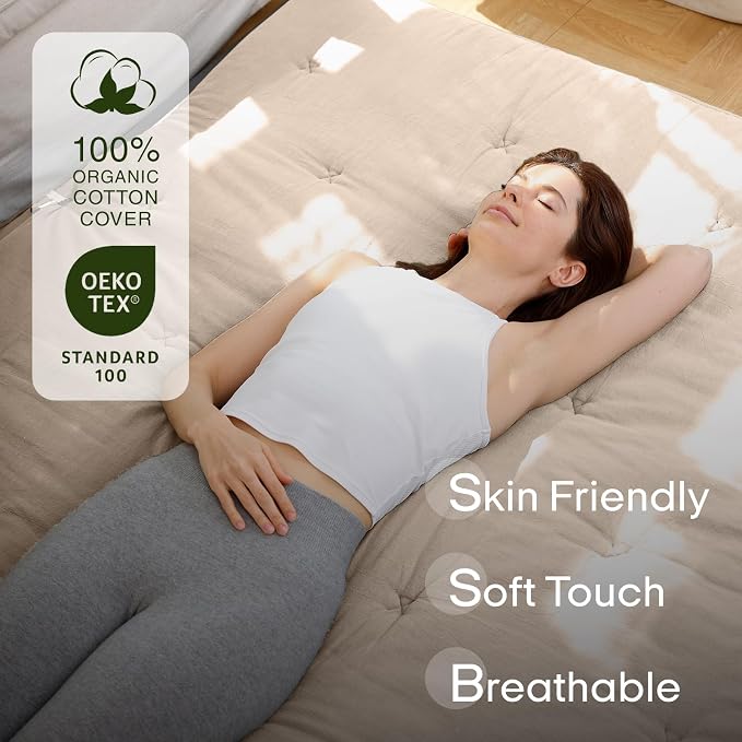 ZonLi Japanese Floor Futon Mattress Queen Size 80"x 60", 100% Cotton Cover - Image 2