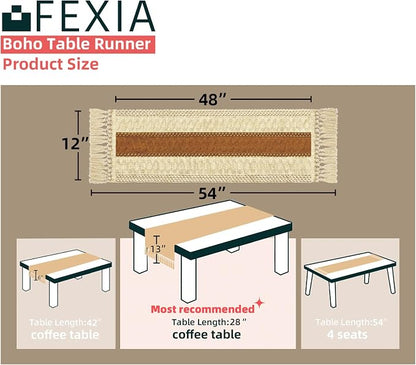 FEXIA Boho Table Runner 48 Inches Long Macrame Summer Decor Coffee Table Cover - Image 2