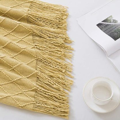BOURINA Mustard Throw Blanket 50 x90 Inches Throw Textured Solid Soft Sofa - Image 4