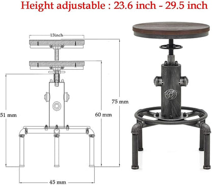 Topower Antique Vintage Industrial Barstool Solid Wood Water Pipe Fire Hydrant - Image 3