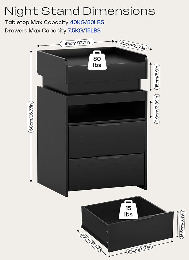Turosur LED Night Stand with Gun Drawer, Smart Nightstand with Hidden Charging - Image 3