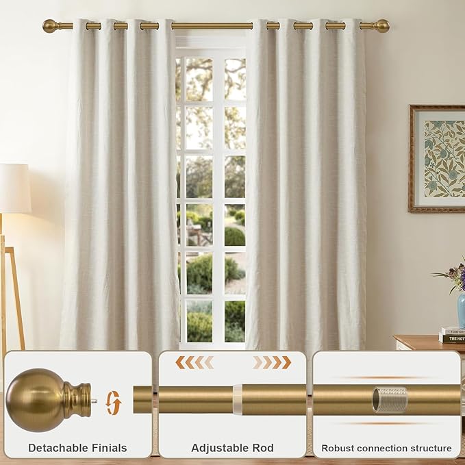 2 Pack Warm Gold Curtain Rods for Windows 28 to 48 Inch 1" Diameter Short Small - Image 3