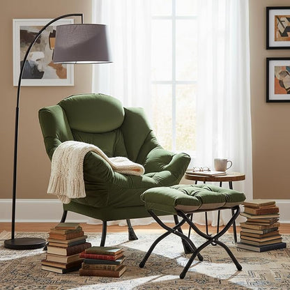 Welnow Lazy Chair with Ottoman, Modern Reading Accent Chair with Armrests and a - Image 2