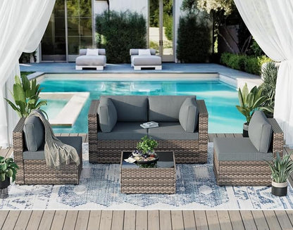 JAMFLY 5-Piece Patio Furniture Set, All-Weather Wicker Outdoor Sectional Sofa - Image 3